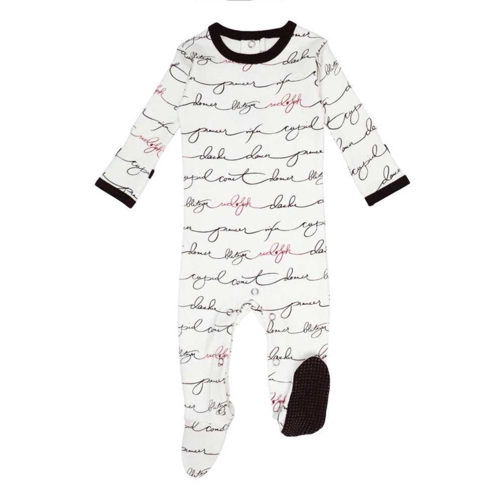 L'ovedbaby Organic Holiday Footie in Writing Reindeer VGUC Size 3-6M